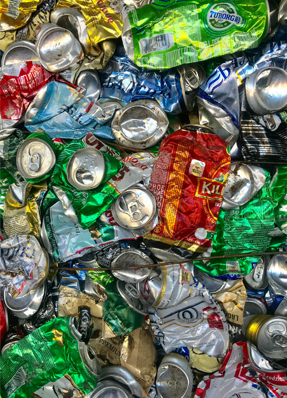 Crushed aluminium cans